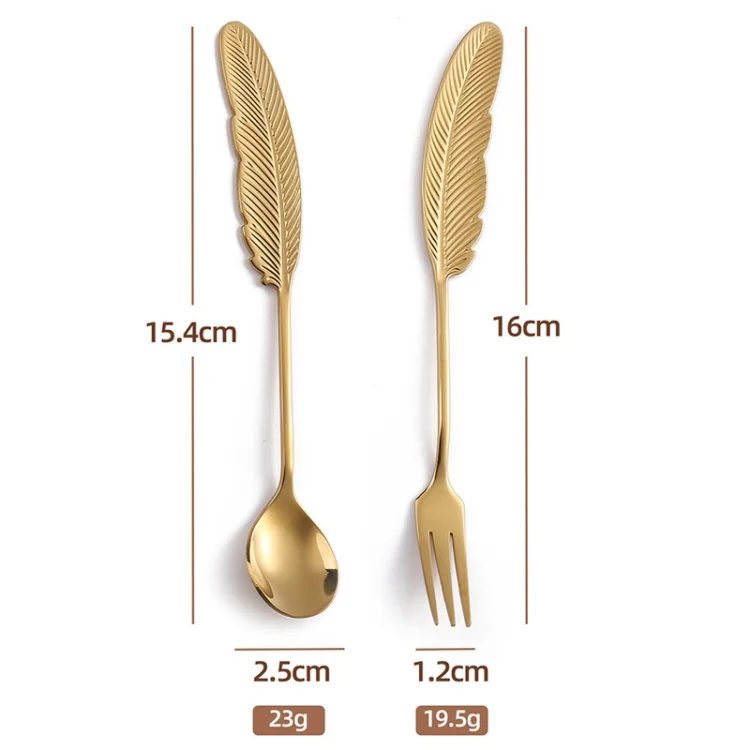 TBD0603312401_B1.webp 304 Stainless Steel Feather Spoon Fork Literary Tableware,Style: - Image 2