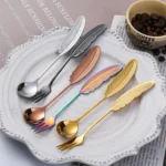 304 Stainless Steel Feather Spoon Fork Literary Tableware,Style: - Image 4