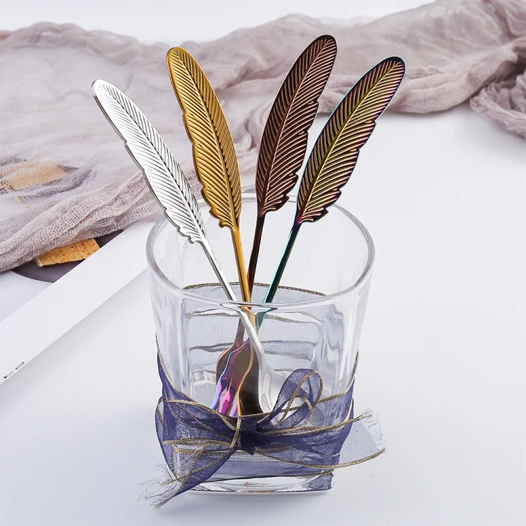 TBD0603312401_B4.webp 304 Stainless Steel Feather Spoon Fork Literary Tableware,Style: - Image 5