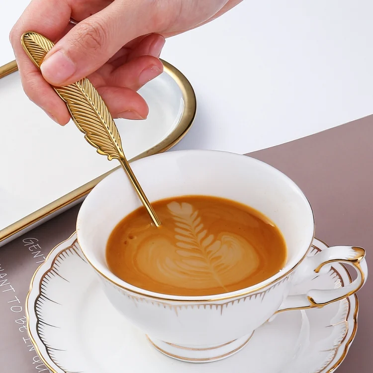 TBD0603312401_B5.webp 304 Stainless Steel Feather Spoon Fork Literary Tableware,Style: - Image 6