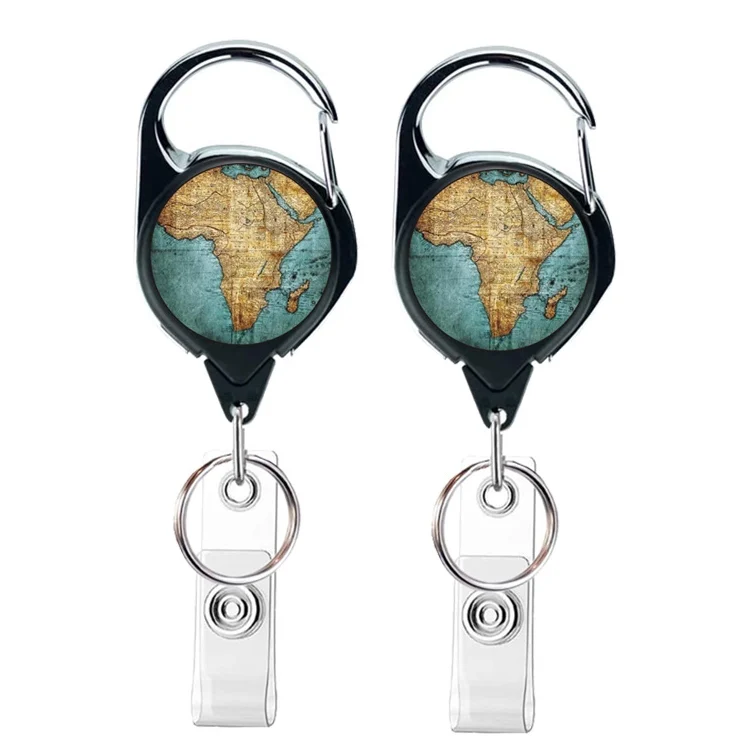 2pcs 65cm Retractable Pull Badge Reel Vintage Compass Map Name Tag Card Badge Holder