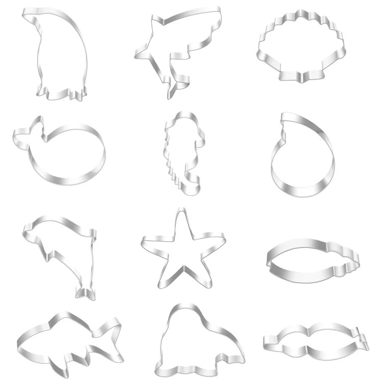 12pcs/set Stainless Steel Biscuits Mold Sea Creature Combination Set Baking DIY Tools