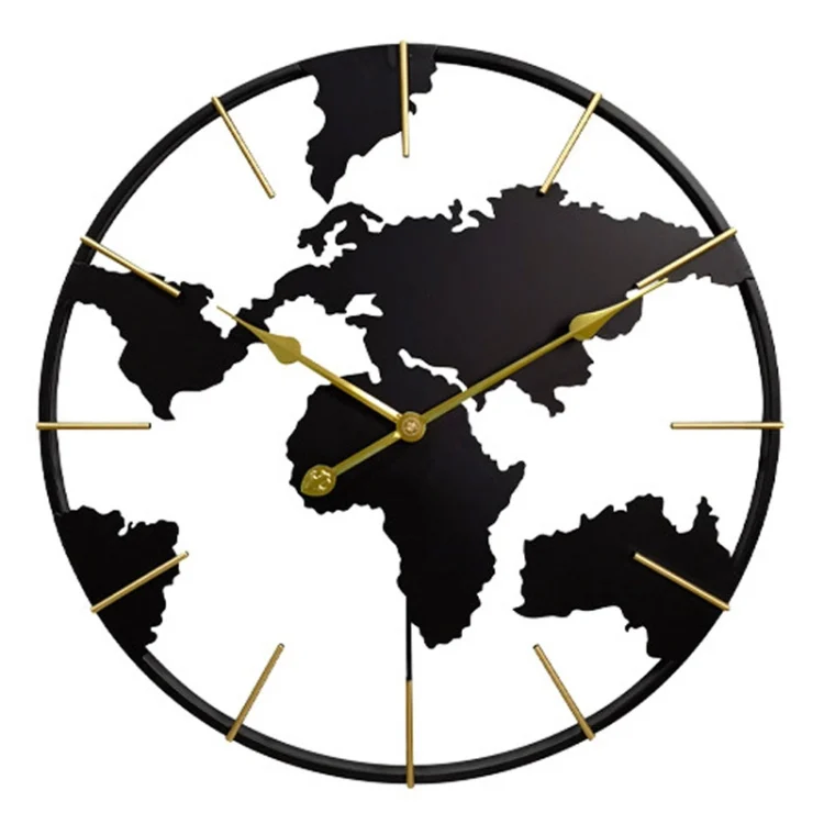 0818 3D Stereo World Map Art Wall Decoration Clock Round Wall Clock