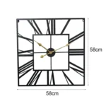 2053 58cm Vintage Living Room Wrought Iron Square Roman Metal Wall Clock - Image 6