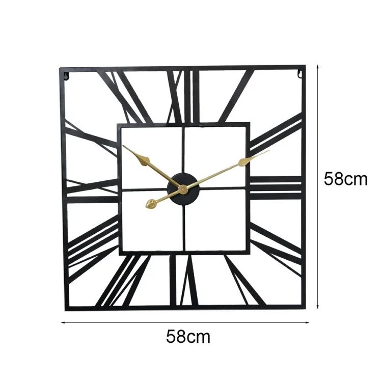 TBD0603324701_B5.webp 2053 58cm Vintage Living Room Wrought Iron Square Roman Metal Wall Clock - Image 6
