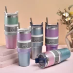 Glitter Insulation Coffee Cup Double Layer Ice Cup Stainless Steel Car Cup With Straw - Image 6