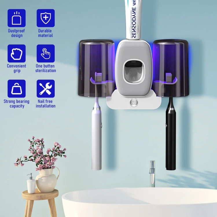 TBD0603360701_1.webp Couple Wall Mounted Toothbrush Holder Automatic Squeeze Toothpaste Device,Spec: - Image 2