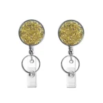2pcs  Diamond Glitter Sequins Retractable Pull Badge Reel Name Tag Card Badge Holder