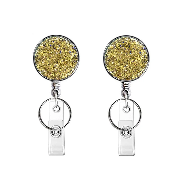 2pcs Diamond Glitter Sequins Retractable Pull Badge Reel Name Tag Card Badge Holder