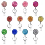 2pcs Diamond Glitter Sequins Retractable Pull Badge Reel Name Tag Card Badge Holder - Image 2