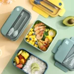 Plastic Compartment Lunch Box Microwaveable with Tableware - Image 6
