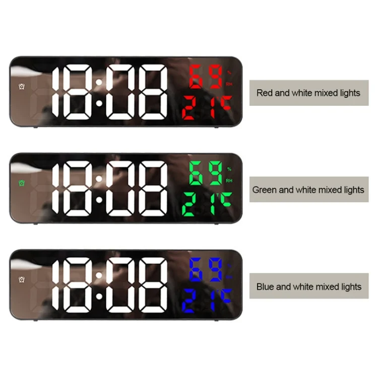 TBD0603499801_B1.webp 671  Mirror Screen Digital LED Alarm Clock USB Plug-in/Battery Dual-use With Temperature/Humidity Display - Image 2