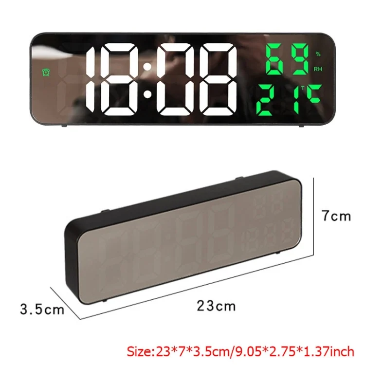 TBD0603499801_B2.webp 671  Mirror Screen Digital LED Alarm Clock USB Plug-in/Battery Dual-use With Temperature/Humidity Display - Image 3