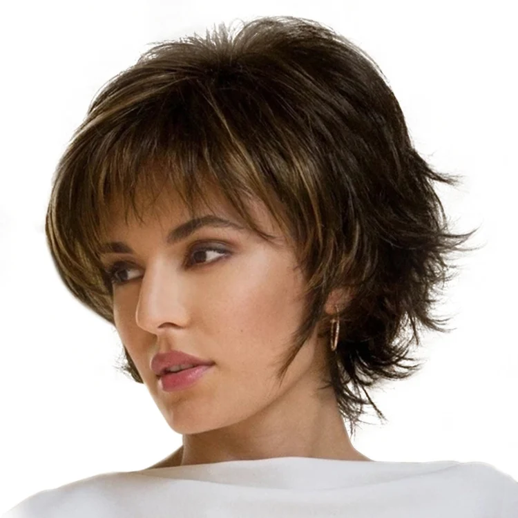WIG-396 Ladies Fluffy Short Curved Head Set Chemical Fiber Wig