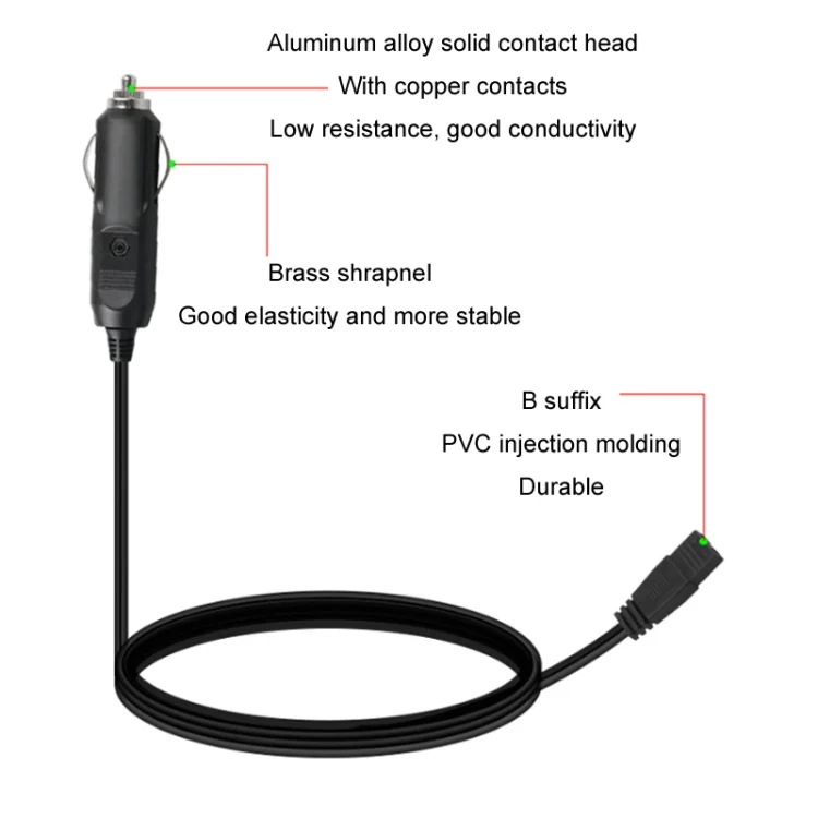 TBD0603550901_B3.webp 12V/24V Car Refrigerator Cable B Suffix Cigarette Lighter Plug Power Cord, Length: - Image 4