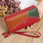 Double Zipper Lady Long Purse Splicing Coin Phone Bag
