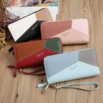 Double Zipper Lady Long Purse Splicing Coin Phone Bag - Image 2