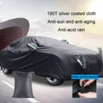 190T Silver Coated Cloth Car Rain Sun Protection Car Cover with Reflective Strip - Image 8
