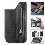 Phone ID Card Holder PU Leather Flap Zipper Wallet Card Holder Bag Adhesive Case - Image 2