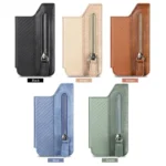 Phone ID Card Holder PU Leather Flap Zipper Wallet Card Holder Bag Adhesive Case - Image 3