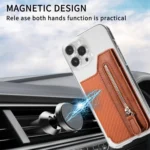 Phone ID Card Holder PU Leather Flap Zipper Wallet Card Holder Bag Adhesive Case - Image 9