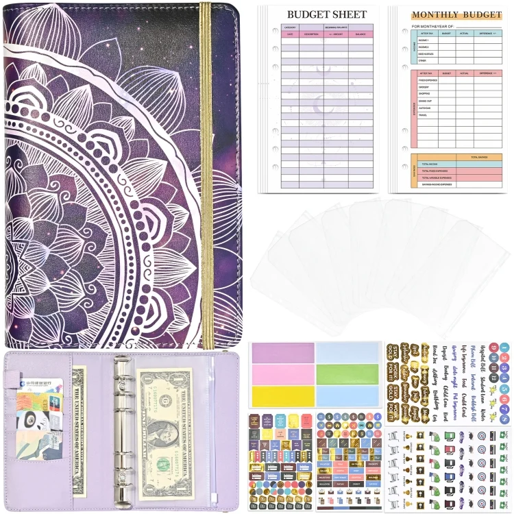 A6 Mandala Binder Financial Plan Notebook PU Leather Cash Budget Book