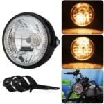 Motorcycle 7 Inch LED Headlamp Angel Ring Steering Function With Bracket