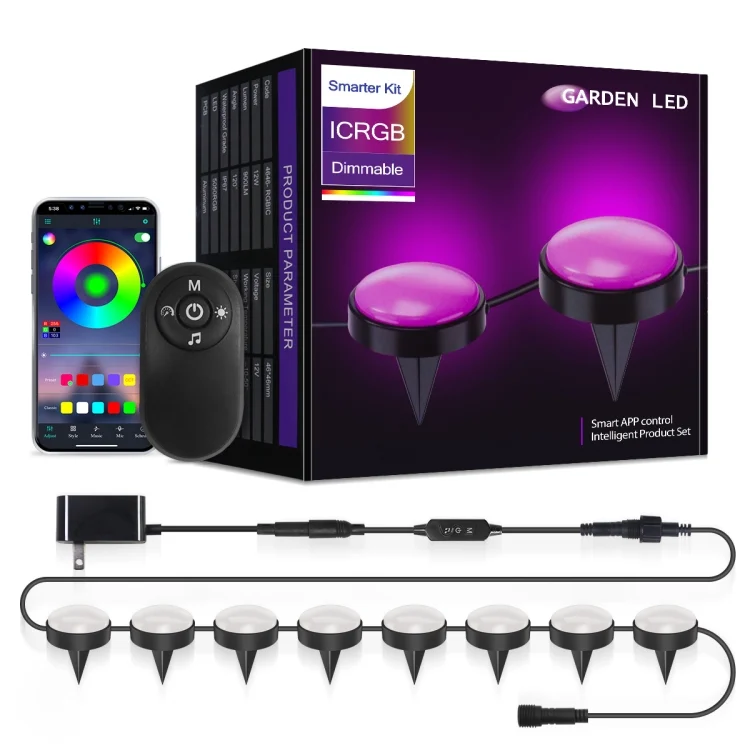 SKS-JZ-13 DC 12V 10m 15 LEDs Bluetooth RGB Lawn Light String Waterproof LED Buried Lights