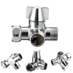 Double Handle Brass 3 Way Shower Arm Diverter Valve Hand Held Showerhead Shower Splitter - Image 3