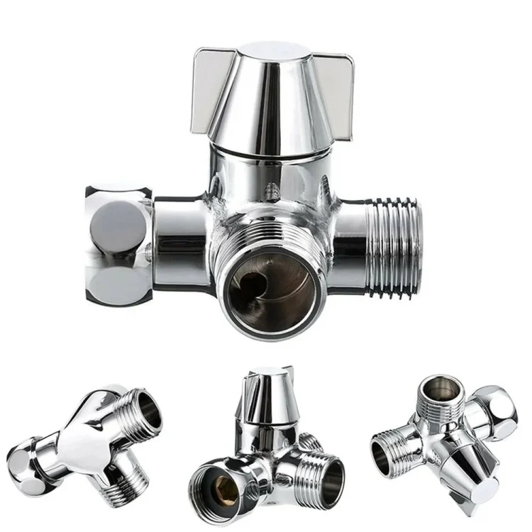 TBD06036520_2.webp Double Handle Brass 3 Way Shower Arm Diverter Valve Hand Held Showerhead Shower Splitter - Image 3