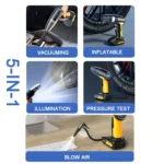 5 In 1 60W  Double Motor Car Vacuum Cleaner With Blowing Air Pump Pressure Measuring Lighting Function - Image 3