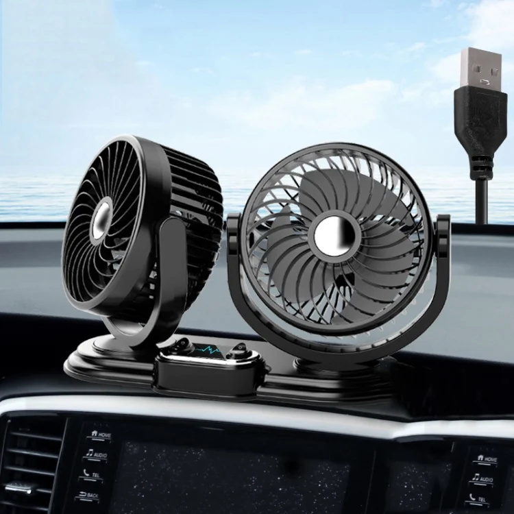F621 Car Rotatable Turntable Silent Car Double Head Fan