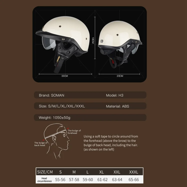 TBD06036843_B2.webp SOMAN Motorcycle Half Helmet Adjustable Helmet With Inner Mirror - Image 3