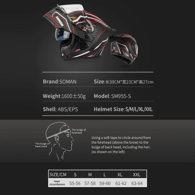 TBD06036892_B2.webp SOMAN Motorcycle Dual Lens Riding Peel-Off Full Coverage Helmet - Image 3