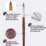 Red Wood Handle Kolinsky Hair Nail Art Brush - Image 5