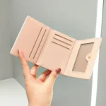 Ruched Textured Bow Pearl Clip Tri-Fold Short Wallet - Image 3