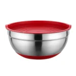 With Colorful Silicone Bottom & Lid Salad Bowl Stainless Steel Thickened Basin