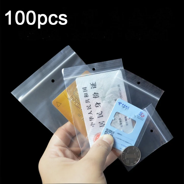 100pcs Perforated Ziplock Bag Thickened Transparent Packaging Bag Plastic Sealed Bag
