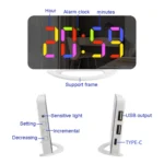 TS-8201 LED Digital Mirror Alarm Clock Big Screen Dual USB Desktop Table Clock - Image 3
