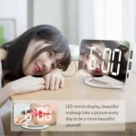 TS-8201 LED Digital Mirror Alarm Clock Big Screen Dual USB Desktop Table Clock - Image 8
