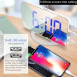 TS-8201 LED Digital Mirror Alarm Clock Big Screen Dual USB Desktop Table Clock - Image 9
