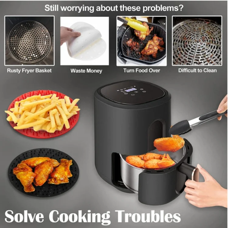 TBD06037857_B5.webp Air Fryer Reusable Silicone Liner Mat Non-Stick Steamer Pad Kitchen Accessories - Image 6