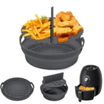 Round 2 Layer Air Fryer Silicone Basket Reusable Foldabl Air Fryer Mold Liner Tray - Image 2