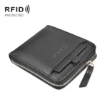 DEABOLAR Men Short Type PU Wallet Retro Zipper RFID Antimagnetic Card Holder