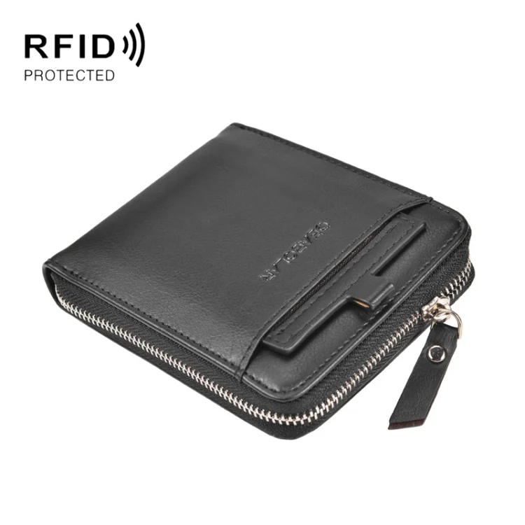 DEABOLAR Men Short Type PU Wallet Retro Zipper RFID Antimagnetic Card Holder