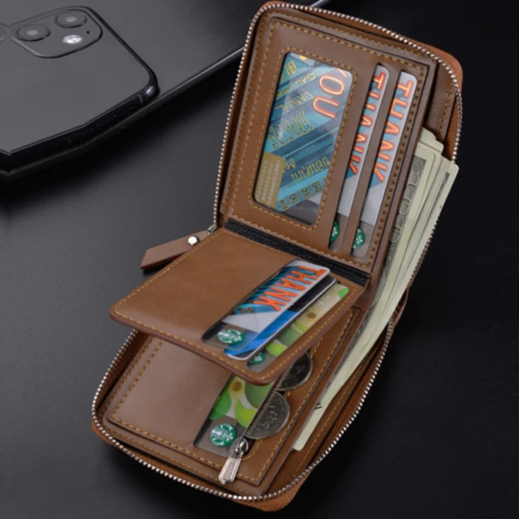 TBD06038312_B5.webp DEABOLAR Men Short Type PU Wallet Retro Zipper RFID Antimagnetic Card Holder - Image 6