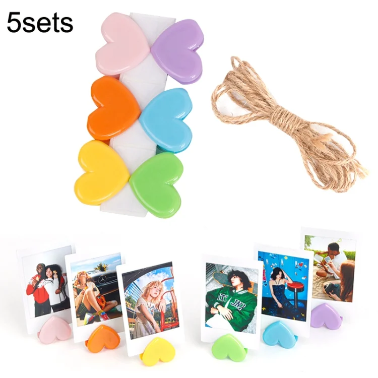 5sets Cute Color Love Clip Desktop Bracket Picture Hanging Wall Decoration Memo Clip