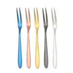 2pcs 304 Stainless Steel Fruit Cake Fork Plating Titanium Tableware - Image 2