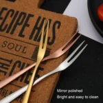 2pcs 304 Stainless Steel Fruit Cake Fork Plating Titanium Tableware - Image 4