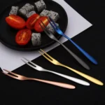 2pcs 304 Stainless Steel Fruit Cake Fork Plating Titanium Tableware - Image 6